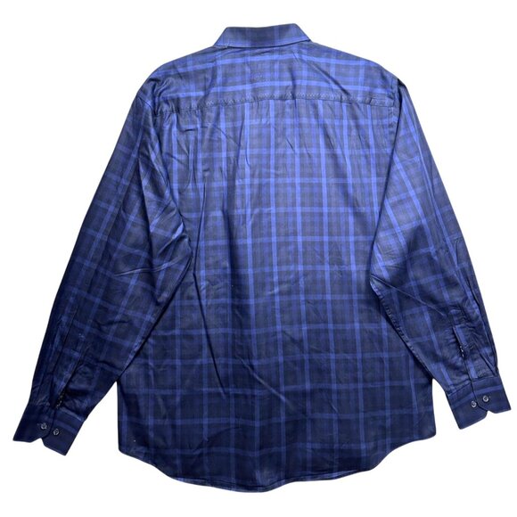 Bugatchi Uomo Mens XL Button-Up Long Sleeve Shirt Blue Plaid Classic Fit Collar - Picture 3 of 5